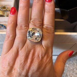 Touchstone Crystal Silver Ring with Sparkling Centerpiece